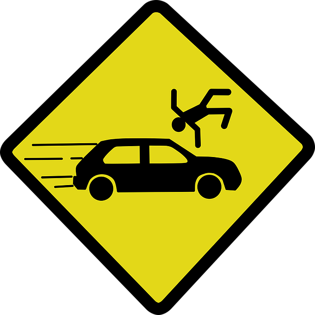 road sign of car hitting person