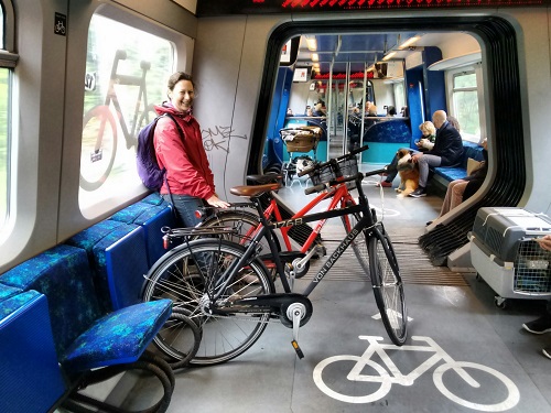 riding the train with bikes